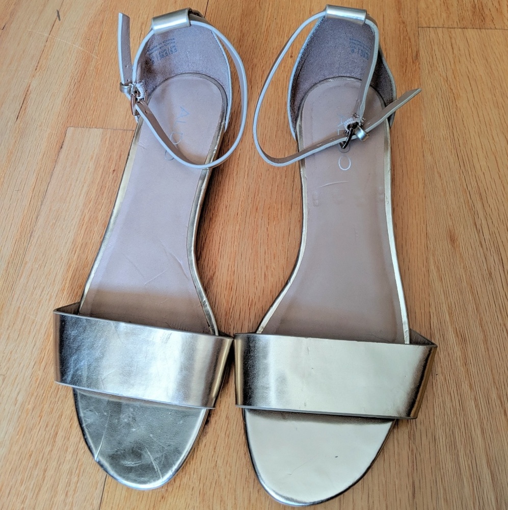 Aldo flat low heel gold sandals